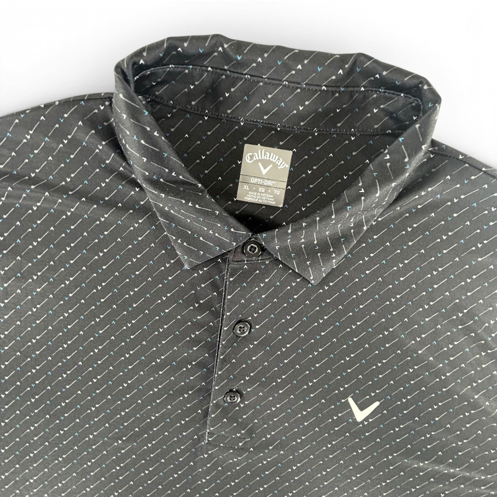 Callaway Golf Polo Shirt Mens XL Black Opti-Dri All Over Print Performance